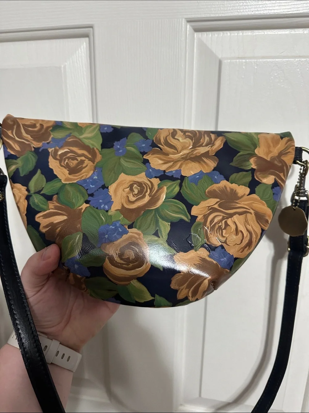 Patricia Nash Floral Sling Crossbody Bag in Navy and Tan
